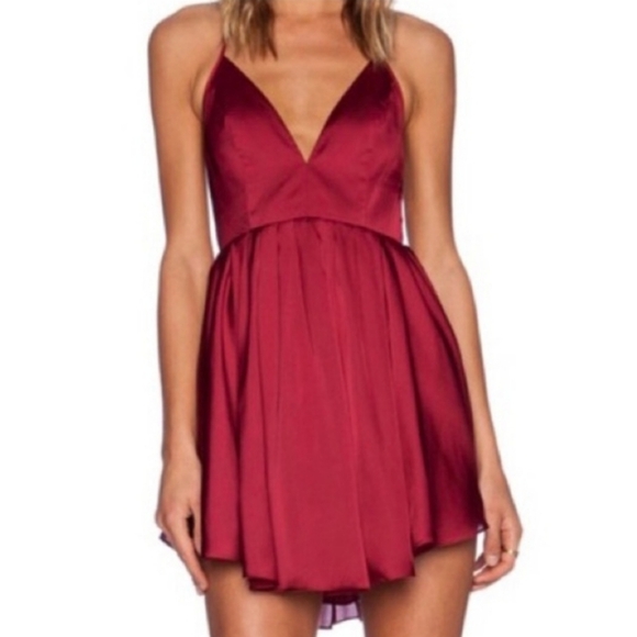 NBD Get Out Sz S Satin Burgundy Prom Party Mini Dress - Picture 1 of 16